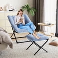 thumbnail image 2 of QinaQin Silla saucer afelpada azul con otomán, sillón cómodo para lectura y descanso en recámara o sala, fácil de guardar en espacios pequeños, 2 of 8