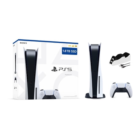 Used-Like-New Latest PlayStation 5 Disc Verison Gaming Console Upgraded 1.8 TB SSD Storage PS5 with DS Wireless Controller and Mytrix Charger Set