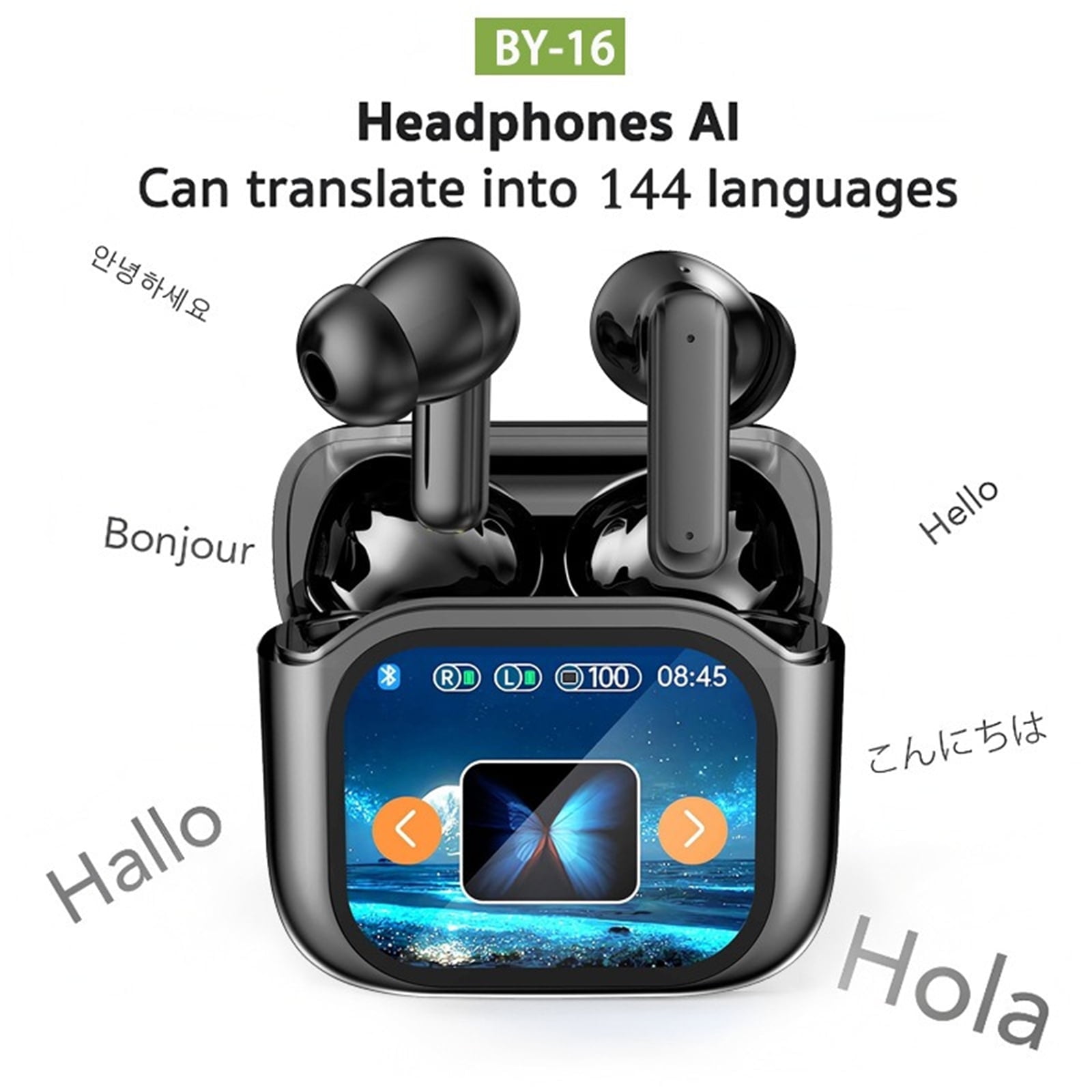 AI Translation Earbuds with Smart Touchscreen Case, Real-Time Two-Way Language Translator, Bluetooth Wireless Earbuds with Free App, No Subscription, for Travel & Daily Use