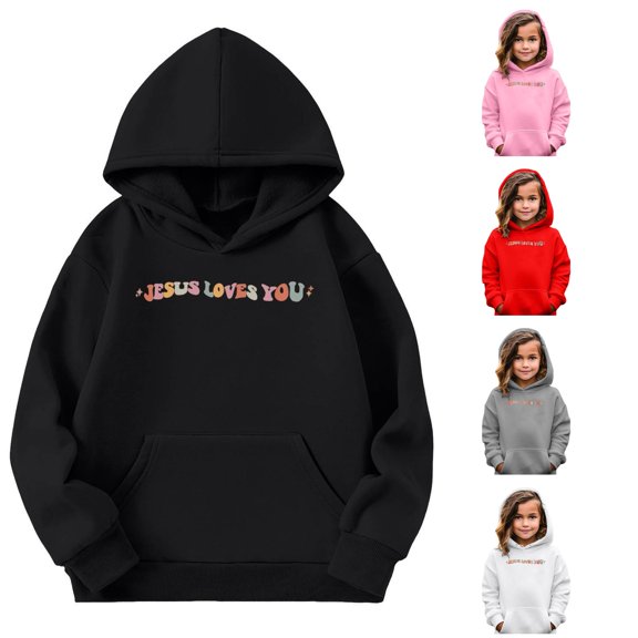 XAOFW Girls Hoodies Casual Long Sleeve Letter Print Hooded Sweatshirts Cute Oversized Pocket Pullover Hoodies For Kids Breathable Top 3-4 Years