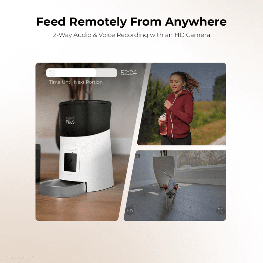 Penthouse Paws Automatic Pet Feeder for cats and dogs, 6 L capacity, HD camera, 2 way audio, white