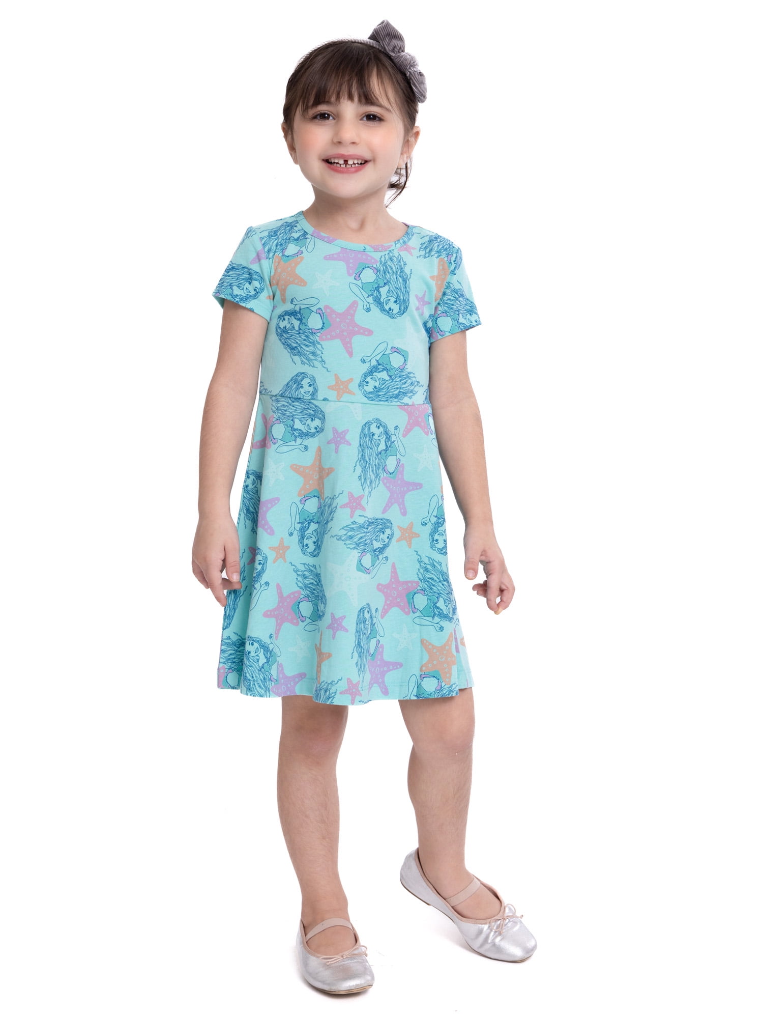 Little Mermaid Toddler Girl Print Skater Dress, Sizes 12M-5T