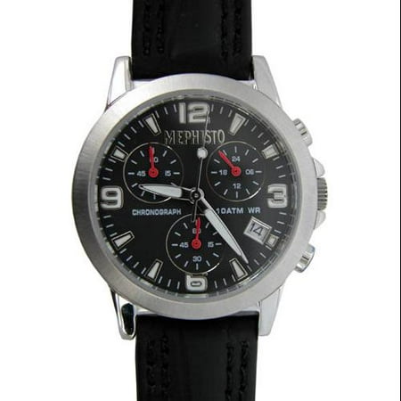 $425 Women's Stainless Steel Black Genuine Leather Chronograph Watch