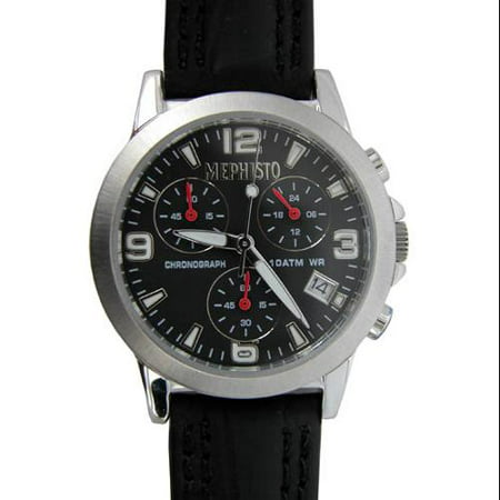 $425 Mephisto Women's Stainless Steel Black Genuine Leather Chronograph Watch