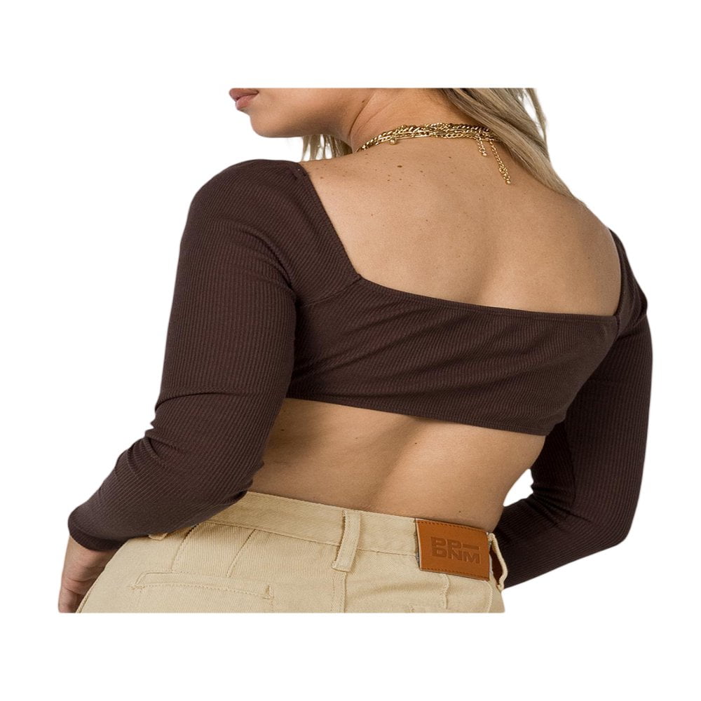 CNKOO Women's Rib Knit Crop Tops Long Sleeve Square Neck Solid