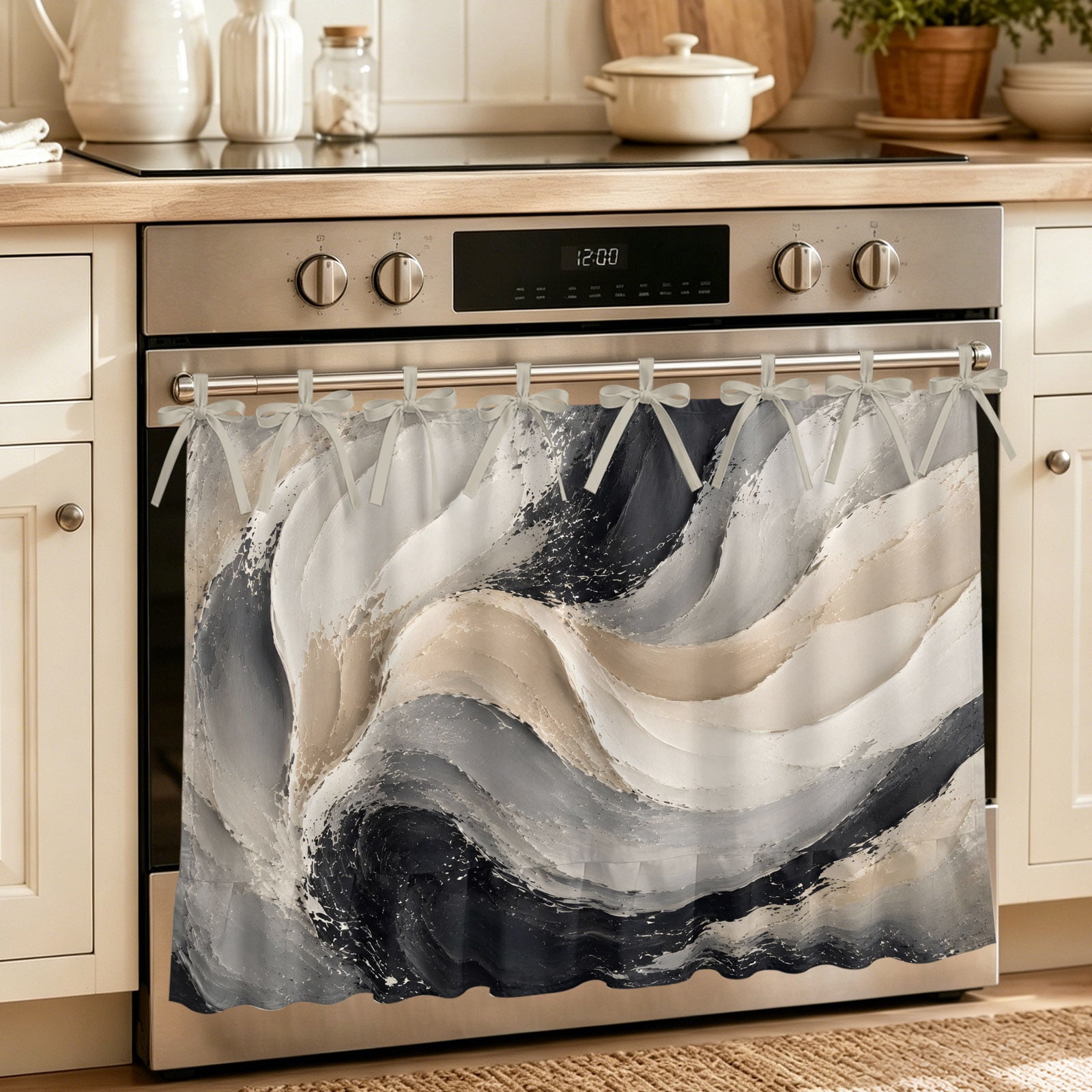 Oven Curtain for Kitchen Abstract Geometric Art Stove Curtain With Ruffled Trim Dishwasher Curtains Contemporary Impasto Textured Oven Skirt 30 x21.5