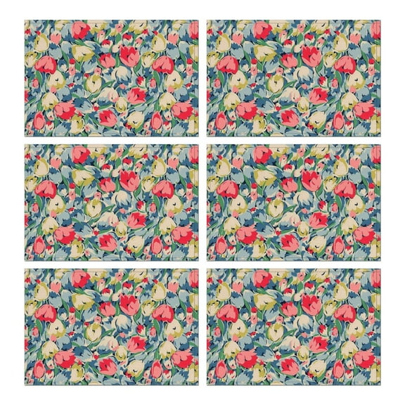 Pioneer Flower Floral Print Pattern Summer Placemats Table Placemats Set Of 6-Linen Kitchen Washable Placemats Table Mats 12x18 Inch Non-Slip Heat Resistant