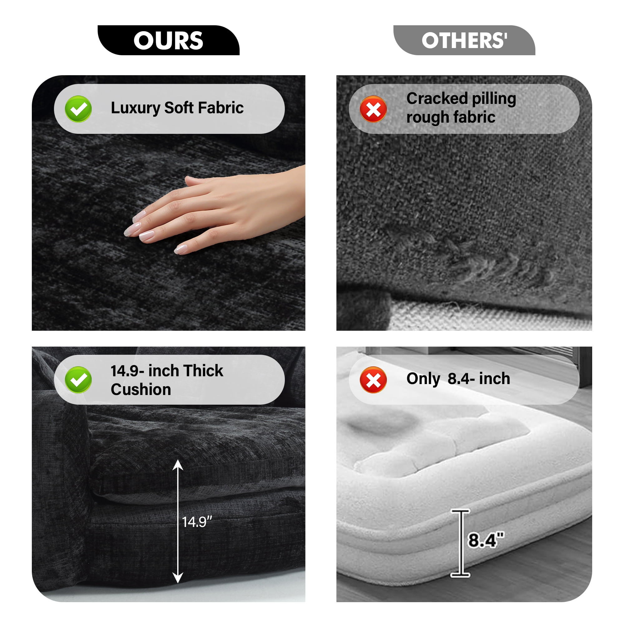Aukfa 81" Oversized Round Chaise Lounge Sofa Bed, Modern Chenille Cloud Couch with Deep Seat, 14 Pillows, Assemble-Free, Black