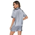 thumbnail image 4 of Short Sleeve Satin Pajama Set for Women - Button Down Sleepwear Top with Shorts Valentine's Gift Pajamas Set 2 Piece Silk Loungewear,S-XXL, 4 of 12