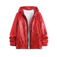 thumbnail image 5 of INSPIRE CHIC Metallic Windbreaker for Men's Drawstring Hooded Zipper Party Club Jacket Red M, 5 of 5