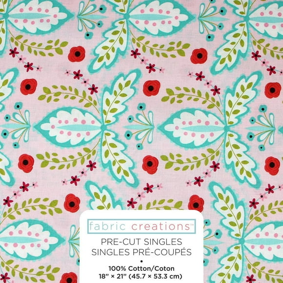 FABRIC CREATIONS fat quarter en coton bleu/rouge Flowers, 45 × 53 cm (18 × 21 in), 18x21