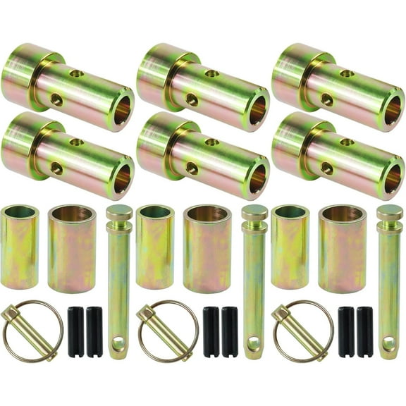 3 Pack TK95029 Cat 1 Quick Hitch Adapter Bushing Kit with S07070200 Top Link Pin and Heavy Duty Lynch Pin with Ring Replaces S14114400 for Category I 3-Point Hitch Tractors