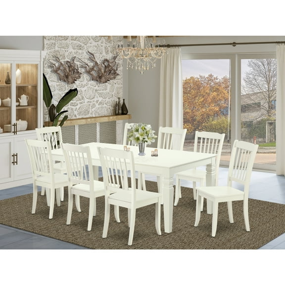 East West Furniture Dining Room Set Linen White, LGDA9-LWH-W