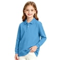 thumbnail image 2 of Girls School Uniform Long Sleeve Polo Shirt Kids Collared Golf Pique Polo Shirts Back to School Fall Clothes Blue,9-10 Years, 2 of 8