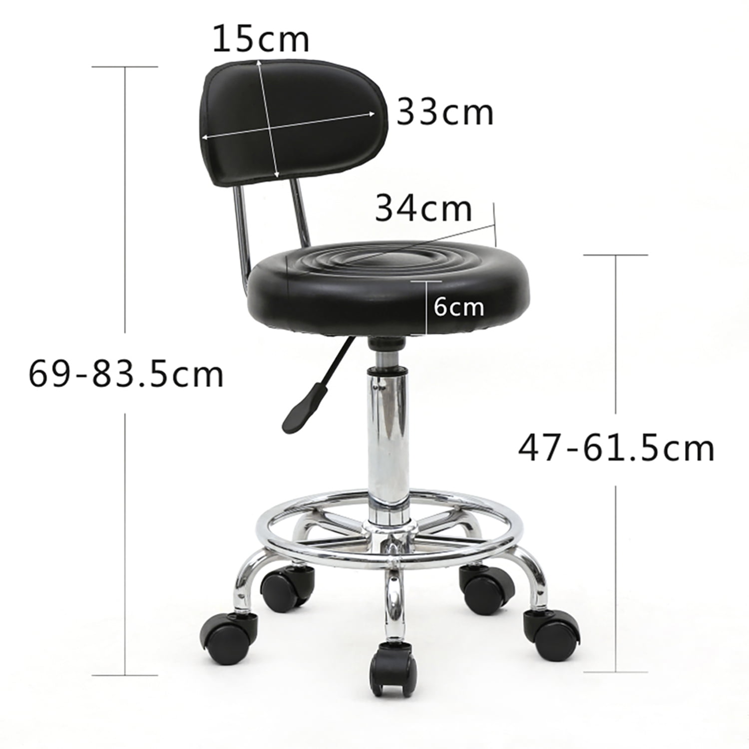 Kadyn Counter Height Adjustable Bar Stools, Round Shape Salon Stool with Back and Line, PU Leather Rolling Swivel Chair, Black Kadyn Counter Height Adjustable Bar Stools, Round Shape Salon Stool with Back and Line, PU Leather Rolling Swivel Chair, Black