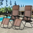 thumbnail image 1 of Set of 2 Zero Gravity Chairs Portable Lounge Patio Chairs Folding Zero Gravity Recliner with Pillow & Cup Holder for Patio, Poolside, Camping, Brown, 1 of 7