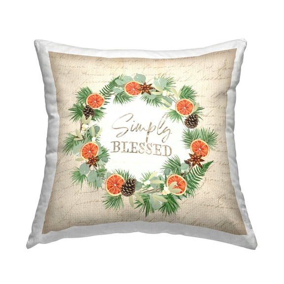 Stupell Industries Simply Blessed Rustic Pinecone Plant Wreath Design by Jennifer Pugh Throw Pillow