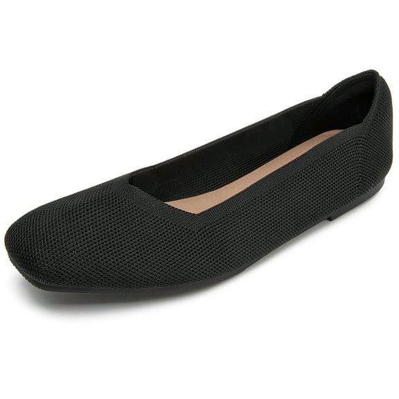 DADAWEN Women's Ballerina Flats Round Toe Textile Dress Shoes Comfortable Black 6US