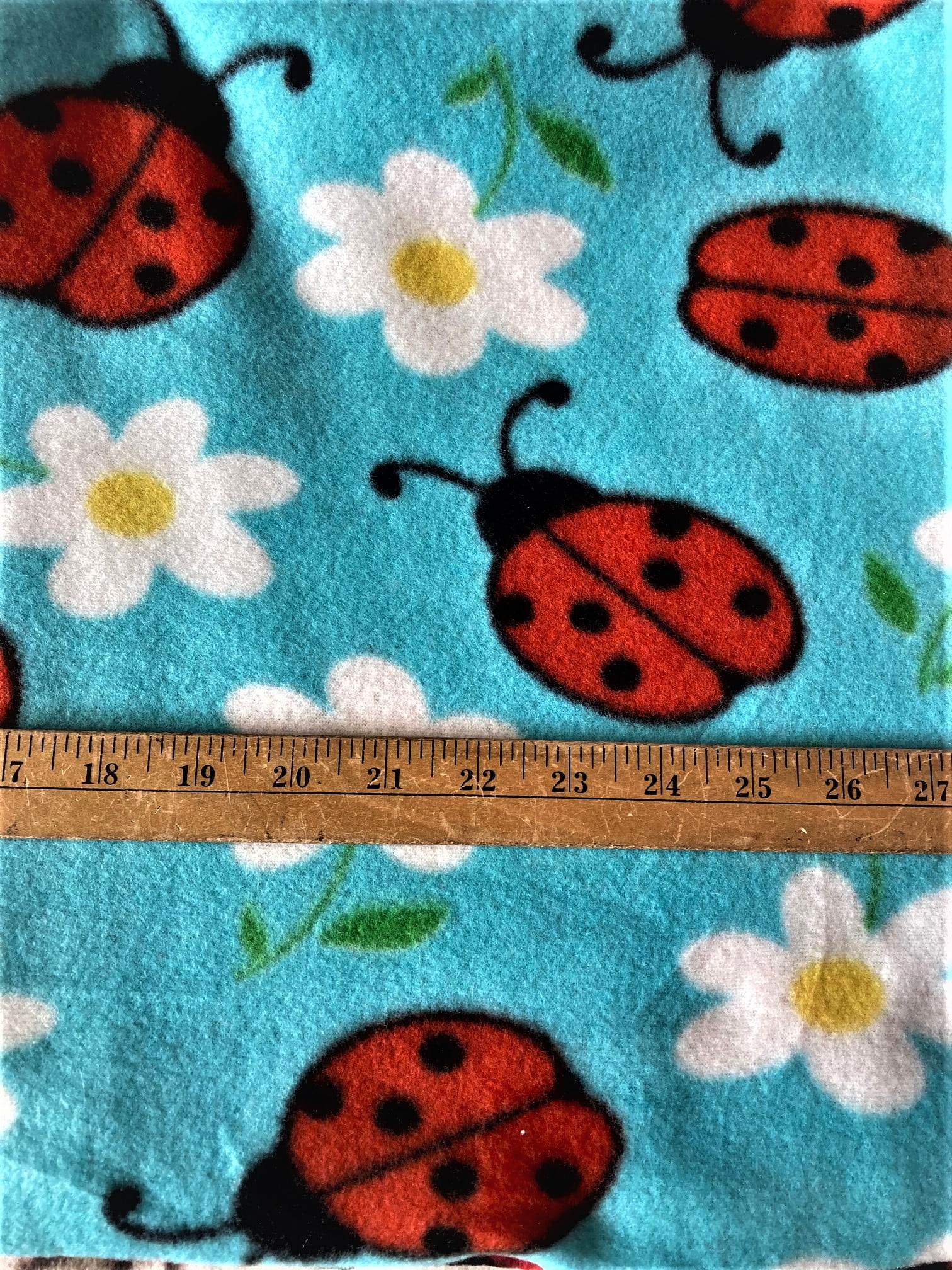 Lilly Craft Lady Bugs on Turquoise Fleece Print Fabric 58-60
