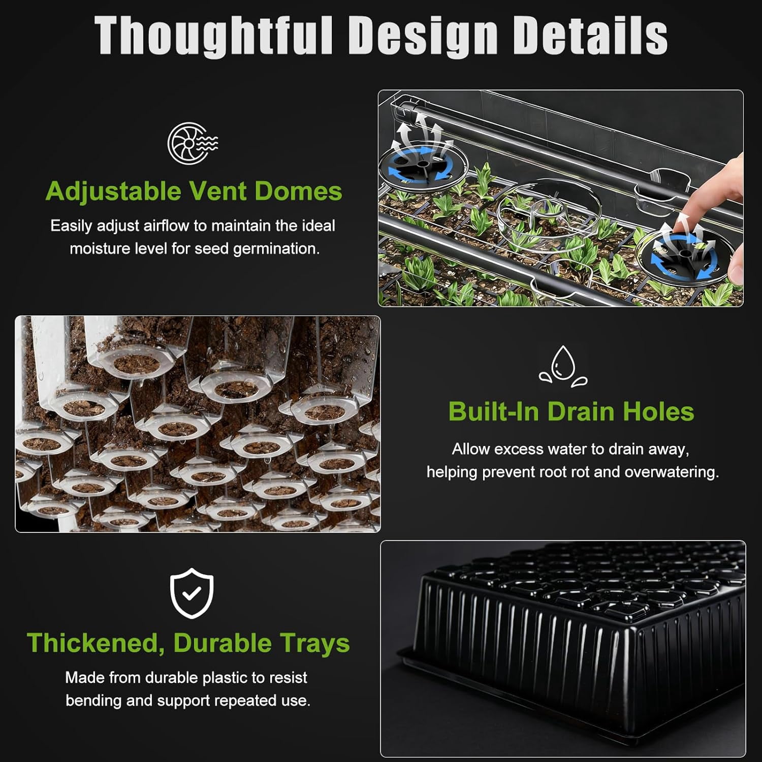 Wisakey 60-Cell Seed Starter Tray Kit - Self-Watering, Includes Grow Light, Heat Mat & Humidity Domes. Features Auto Timer & Adjustable Brightness.