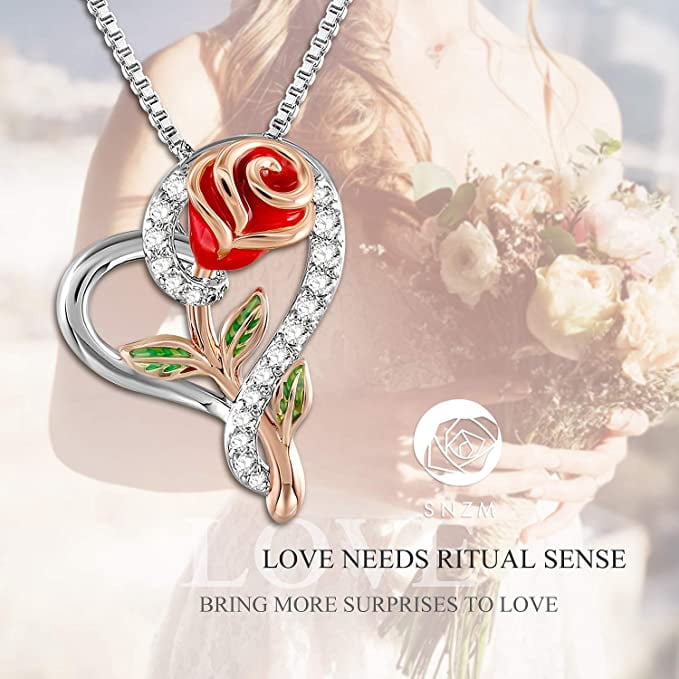SNZM Rose Necklace for Women, Heart 