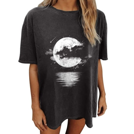 

kakina CMSX Shirts for Women Graphic Tees Plus Size Alphabet Print Vintage Raglan Roundneck Tops T-shirts Tops Short Sleeve Solid Color Print Work Blouses Elegant Dark Gray XXL
