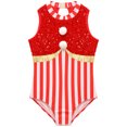 thumbnail image 2 of TiaoBug Kids Girls Christmas Santa Elf Costume Dance Leotards Sleeveless Striped Sequins Skating Jumpsuit Red 16, 2 of 7