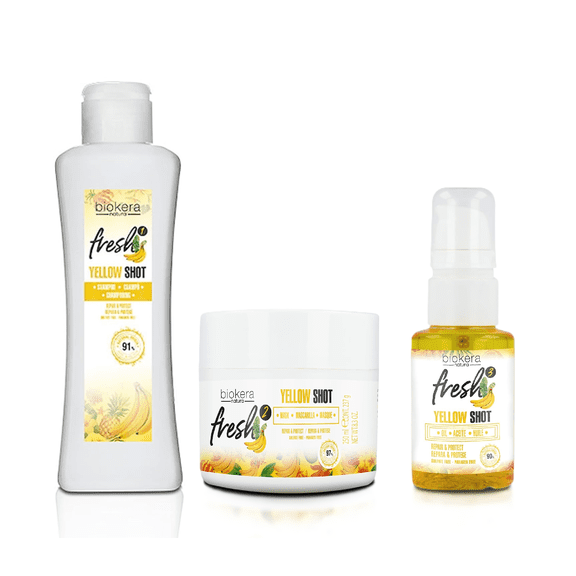 SALERM - Repair Yellow Shot Kit - Biokera Fresh - Shampo 300 ml   Mask 250 ml   Hair Oil 75 ml