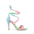 thumbnail image 3 of BLISSFUL STEP Women's Sandals Tie Dye Lace-Up Stiletto Heel Open Toe Sandals Green Pink 7, 3 of 7