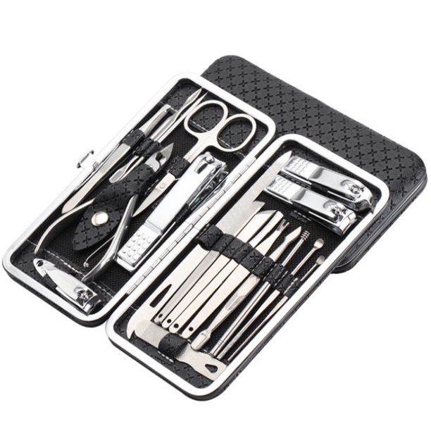 Manicura Set, 19 en 1 Manicura y Profesional Herramientas de Cortauñas Manicura Uñas Clipper Kit de Viaje Ear Pick Set Ceja y Nariz Recortador con Cuero Negro Caso ShuxiuWang 1327537017332