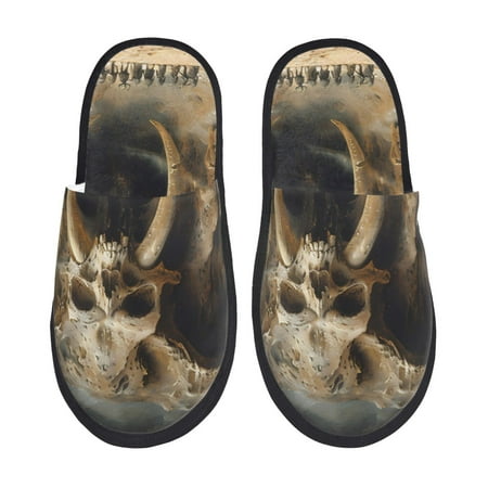 

Fuzoiu Ancient Skull Cave Landscape Print Unisex Furry Slippers Plush Indoor Shoes Trendy House Slippers Anti-Skid EVA Sole House Shoes for Home Office and Travel -Large