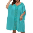 thumbnail image 2 of Plus Size Women's V Neck Batwing Sleeve Swimsuit Cover Up with Crochet Lace Patchwork Oversized Beach Shirt Womens Coverups Green One Size, 2 of 4