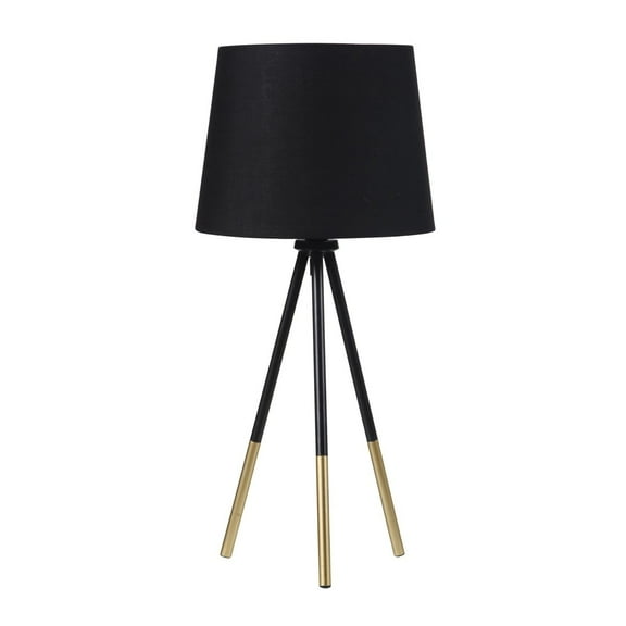 Table Lamp with Tripod Metal Base, Black and Gold- Saltoro Sherpi
