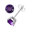 thumbnail image 4 of Aonejewelry Amethyst Gemstone Diamond Stud Earrings for Women |925 Sterling Silver White Gold 2.4 carat 2 stone purple Round cut Prong setting, 4 of 5