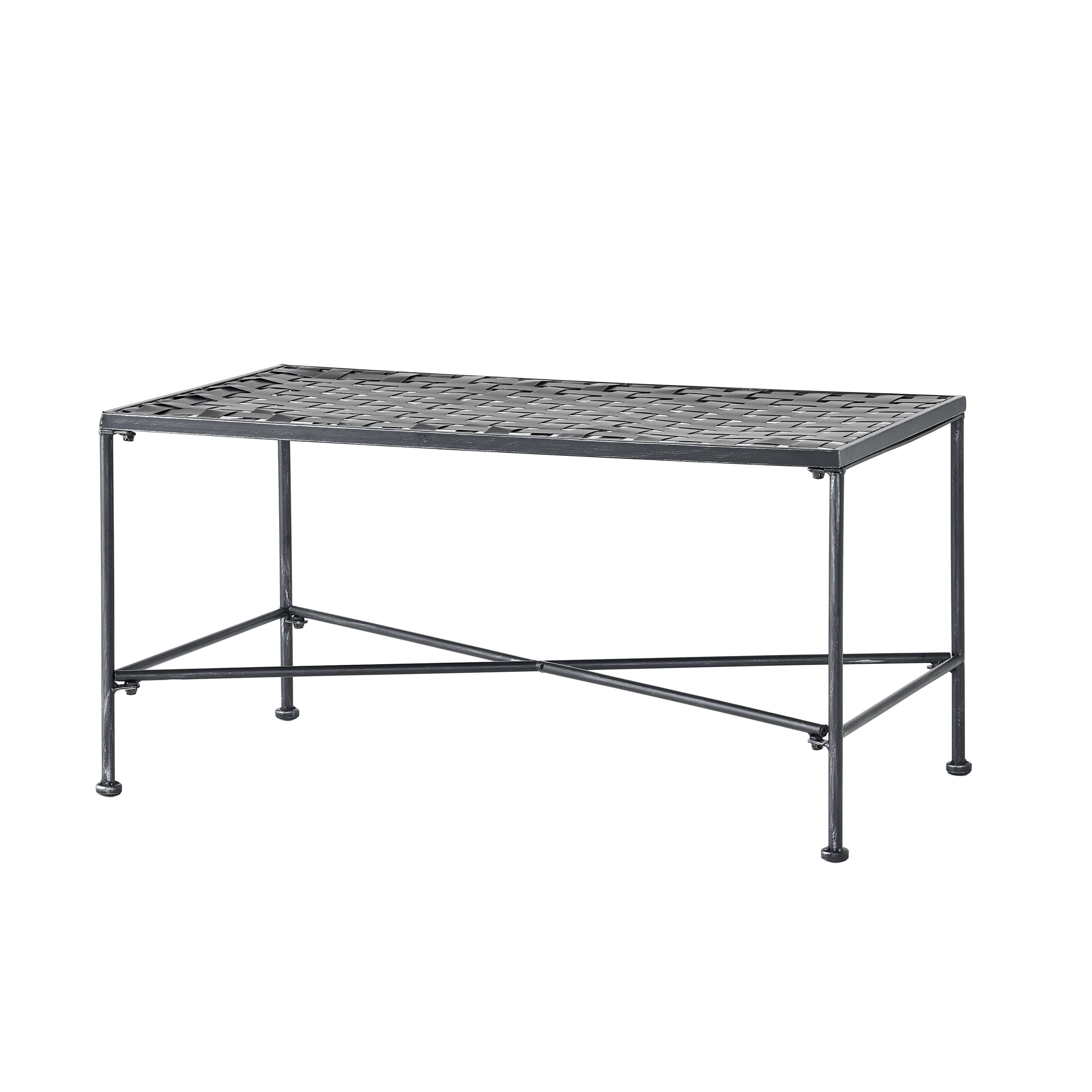 Outdoor Iron Frame Coffee Table, Simple Leisure Center Table for Patio Garden, Black Brush Silver