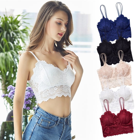 Women Lace Camisole with Built in Bra Sleeveless Scalloped Trim Padded Bralette Sexy V-Neck Undershirt Crop Tank Tops, L