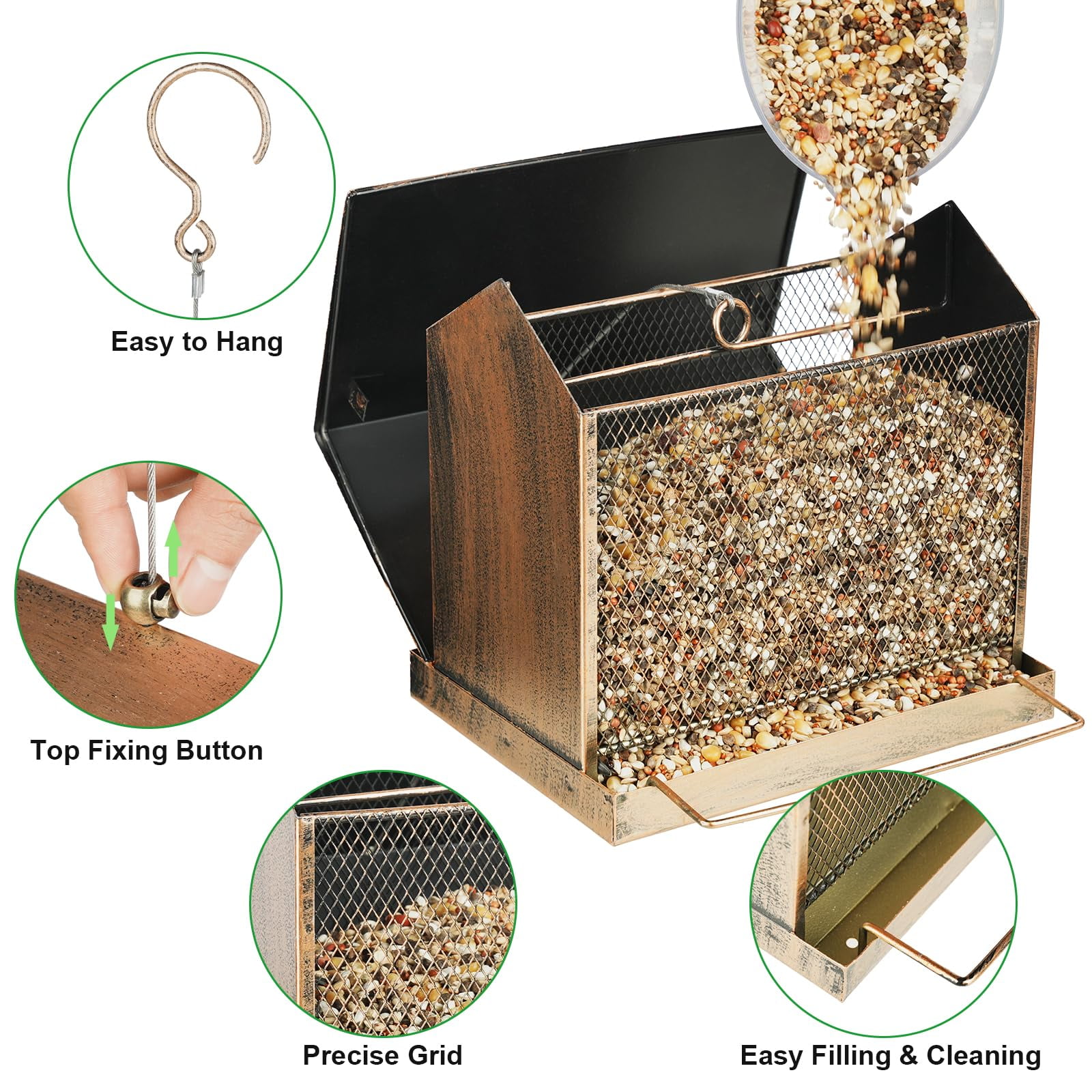 Samhe Bird Feeder for Outside Hanging, Outdoors Heavy Duty Metal Wild Birdfeeder, 3.5lbs Large Capacity