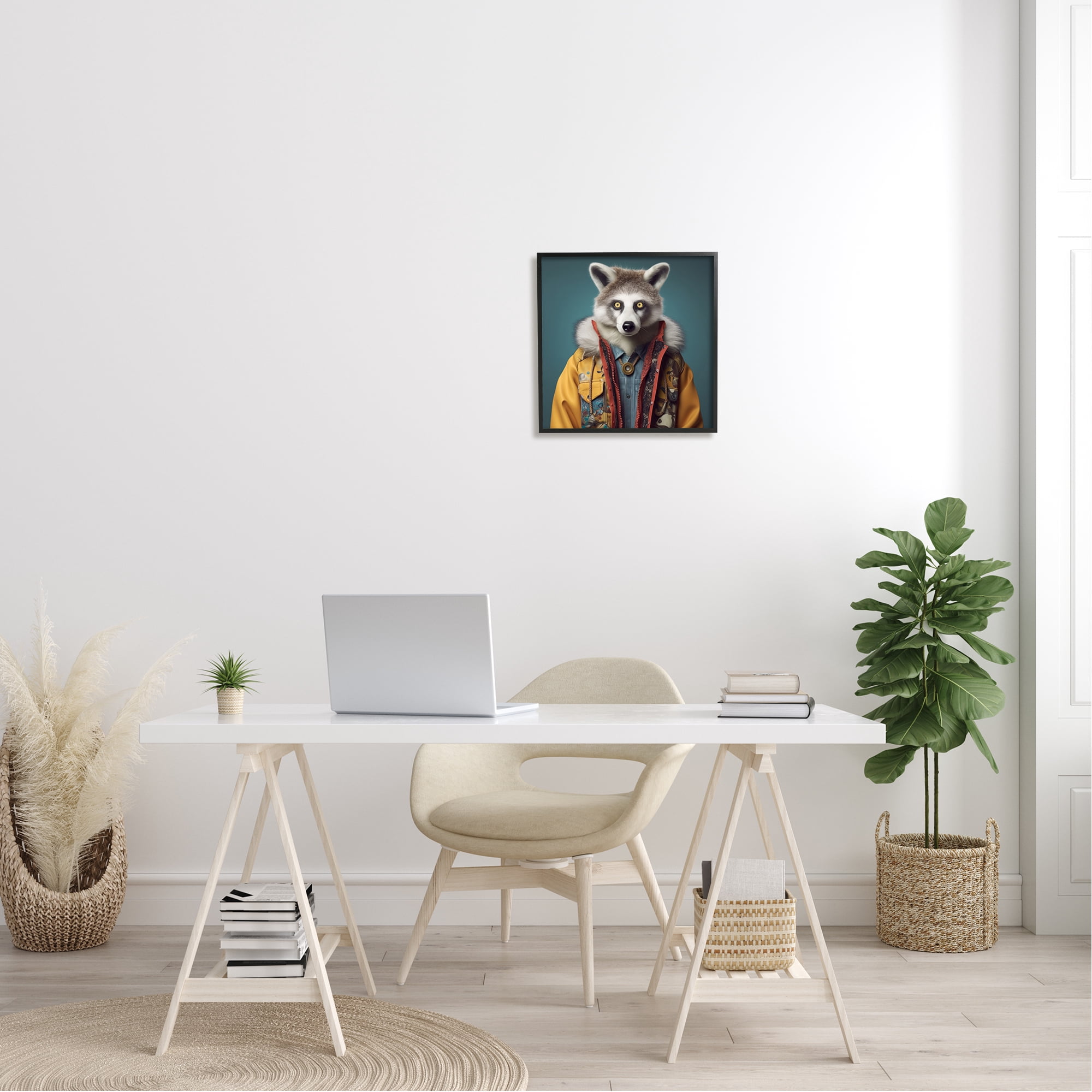 Stupell Industries Raccoon in Street Fashion Animals & Insects Painting Black Framed Art Print Wall Art, 17 x 17