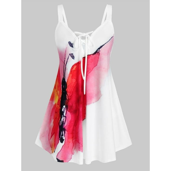 Además de la mariposa de tamaño de impresión atan para arriba sin mangas Rosegal Camisetas sin mangas de talla grande