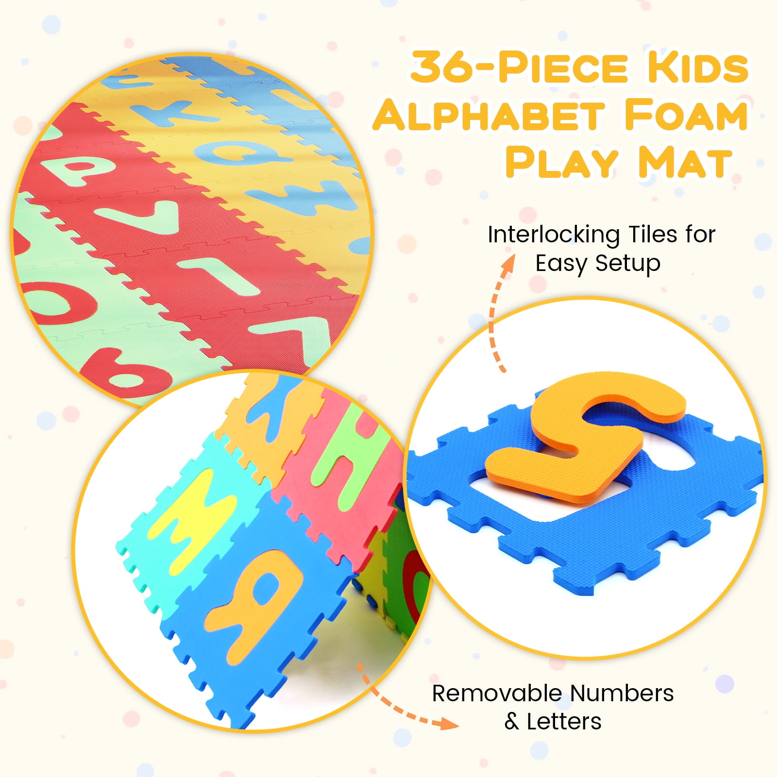Gymax 36-Piece Kids Puzzle Play Mat w/ Alphabet & Numbers 36 Sq FT Total Coverage