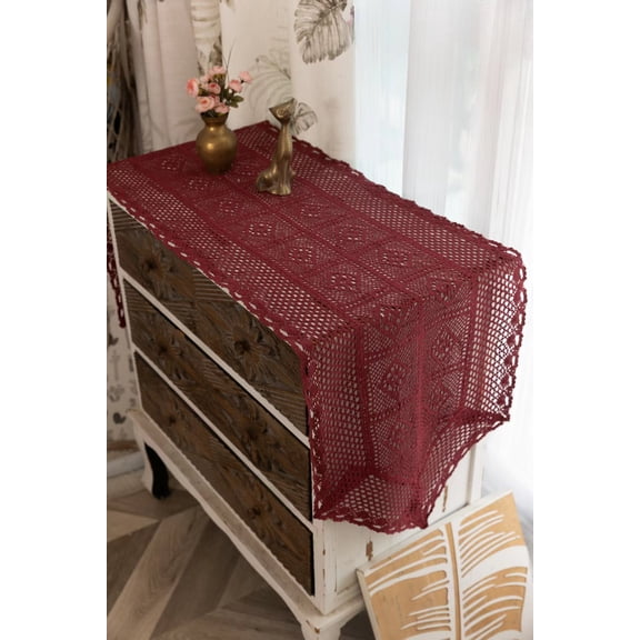 Vintage Cotton Handmade Crochet Table Runner Lace Table Cloth Doilies Doily Table Dresser Scarf Décor
