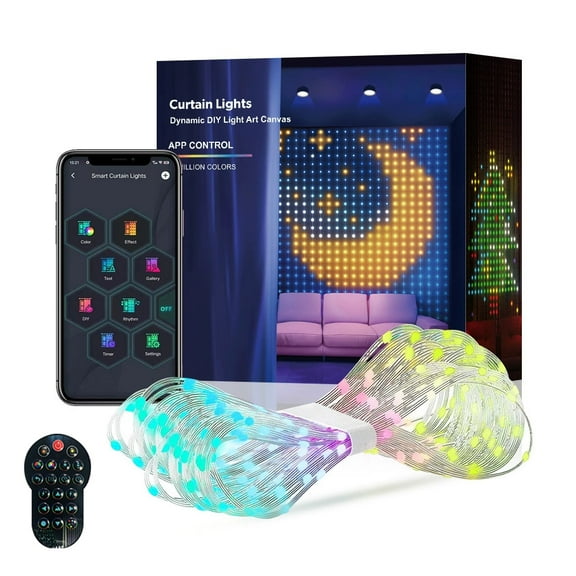 LAFAYTTE Smart Curtain Lights, Waterproof Dynamic DIY 400 LED Color Changing Curtain String Lights for Christmas Party, Holiday, Wedding Decor, Remote and APP Control, 6.56 × 6.56 ft