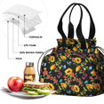 thumbnail image 4 of Black Sunflower Drawstring Lunch Bag Women - Drawstring Lunch Bag Insulated for Work Office - Stain-Resistant Large Lunchbags for Women with Multi-Pockets, 4 of 6