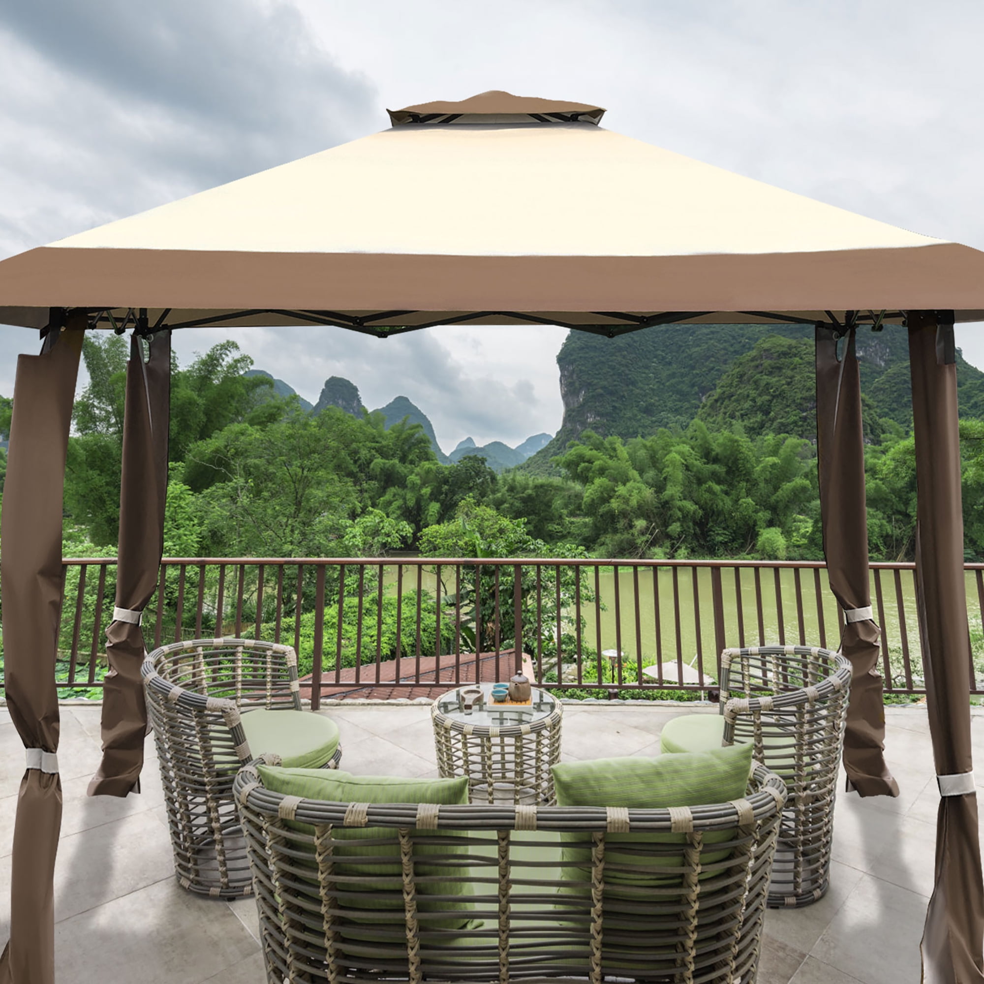 Costway 13’ x 13’ Double Roof Gazebo Canopy, Waterproof Oxford Fabric