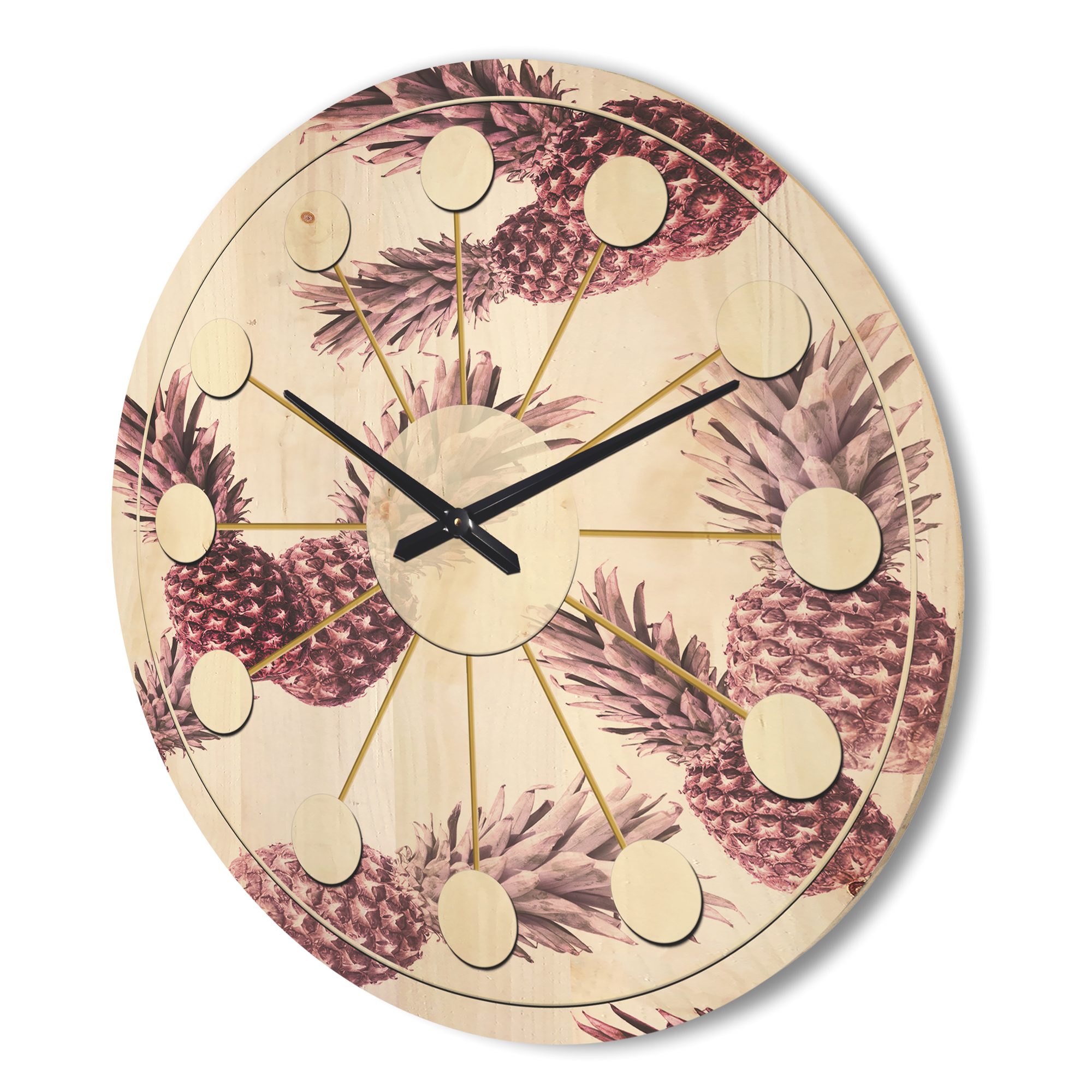Designart 'Pineapple Summer Bliss Retro III' Mid-Century Modern Wood Wall Clock