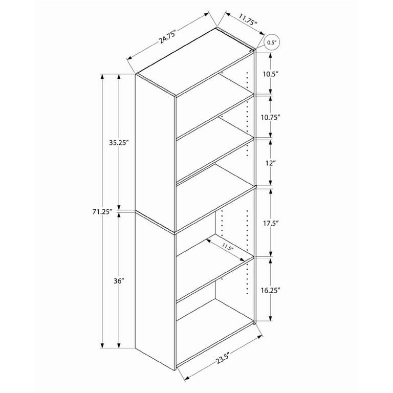 Mahogany 5 Shelf Bookcase - 72 Tall 36 x 12 x 72 : LBC361272