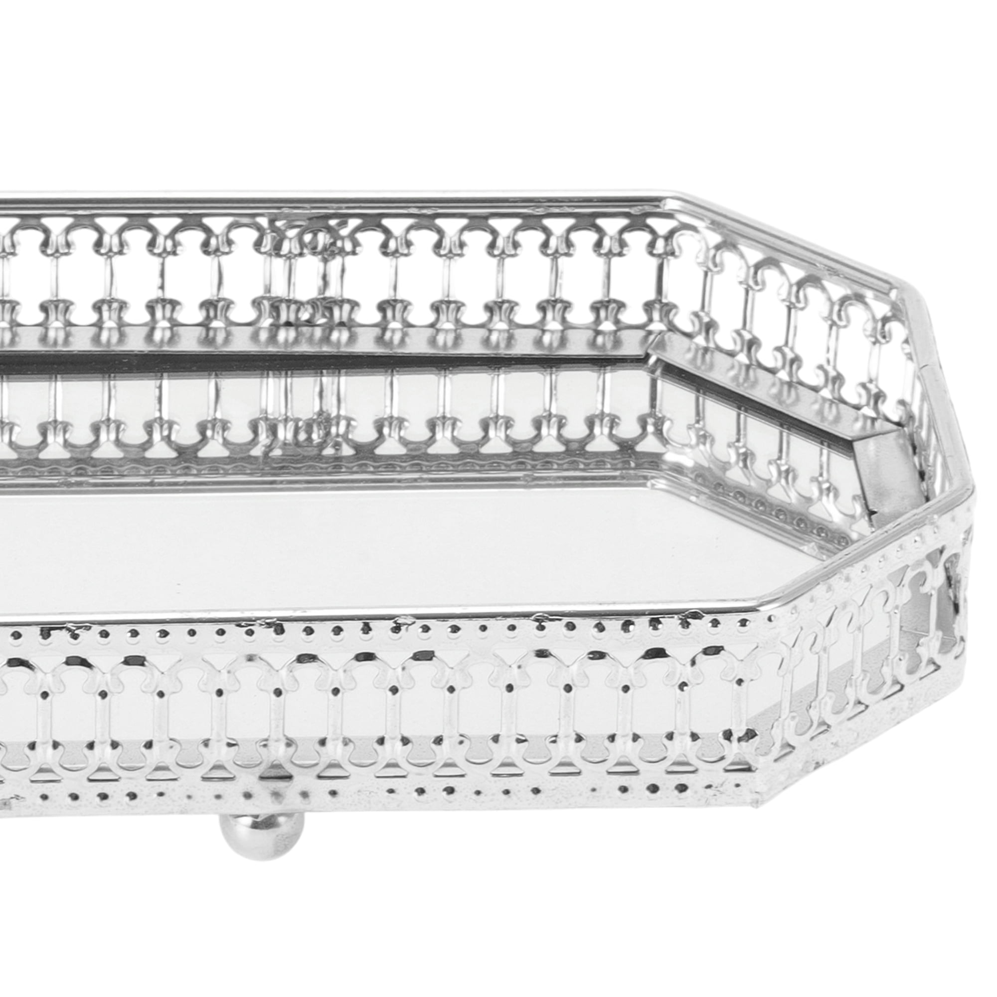 Unique Bargains Mirror Tray Rectangular Metal Perfume Glass Candle Serving Tray Silver