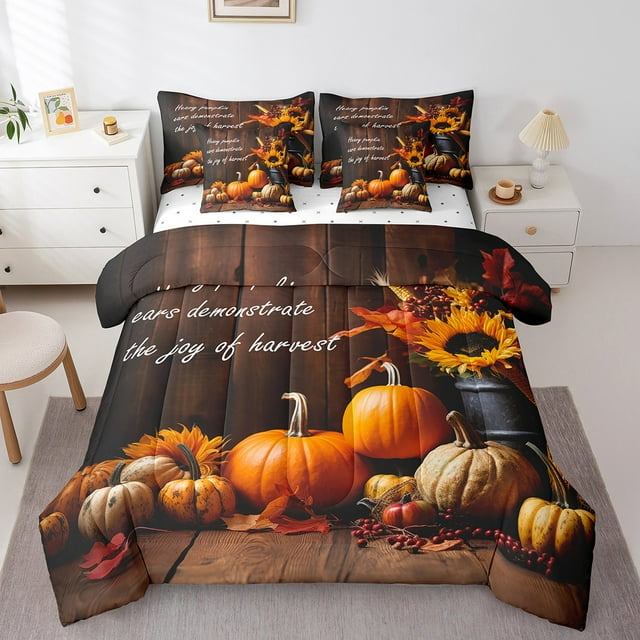YST Récolte d'Automne Ensemble de Literie 7 Pcs, Grand Lit – Citrouille de l'Action de Grâce