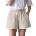 thumbnail image 2 of Endives Summer Linen Wide Leg Shorts For Women Beach Shorts Tie Up High Waisted Pants With Pockets Khaki, 2 of 4