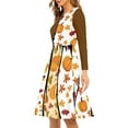 thumbnail image 2 of FKELYI Rustic Fall Pumpkin Women Dresses Size 4XL Elastic Thanksgiving Maple Leaf Autumn Swing Dress Lightweight Women's Wear to Work Dresses Midi, 2 of 4